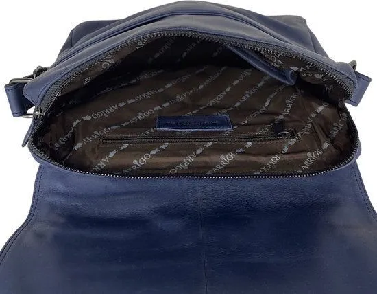 Donkerblauwe leren schoudertas voor dames – stijlvolle messenger bag, perfect als crossbody tas voor dagelijks gebruik.