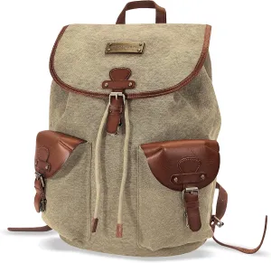 DRAKENSBERG Backpack 'Henrietta' - classy hiking and leisure daypack in retro vintage design, 13" laptop compartment, ladies, men, sustainably handmade, 20L, canvas, leather, khaki-beige, DR00107