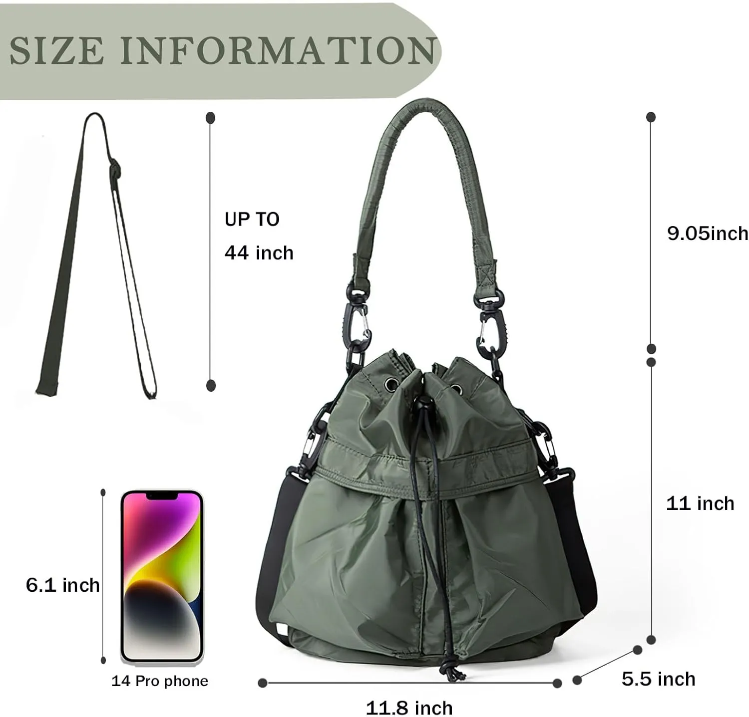 Drawstring Bucket Bag Nylon Crossbody Tote Bag Handbags for Women