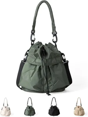 Drawstring Bucket Bag Nylon Crossbody Tote Bag Handbags for Women