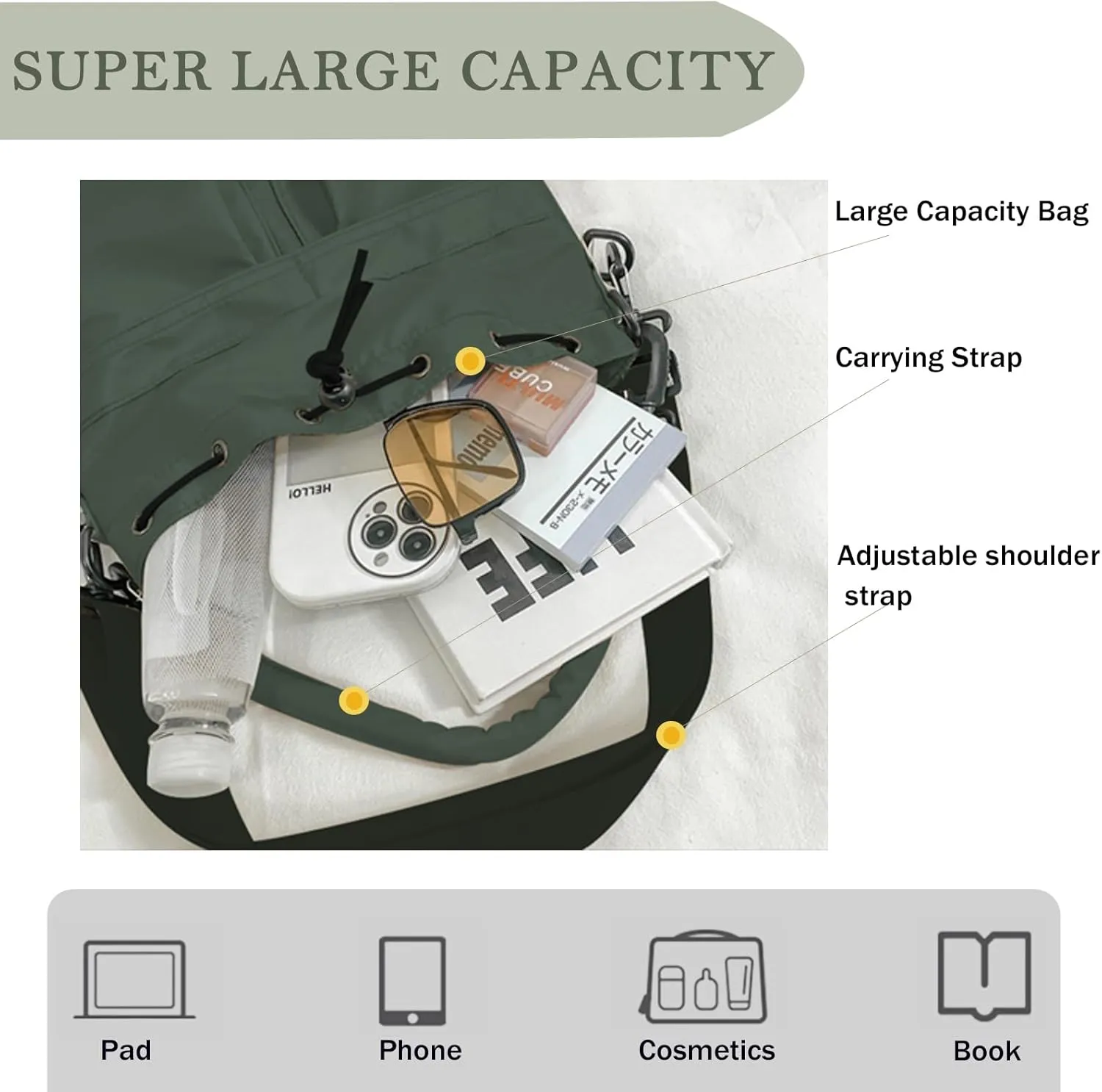 Drawstring Bucket Bag Nylon Crossbody Tote Bag Handbags for Women