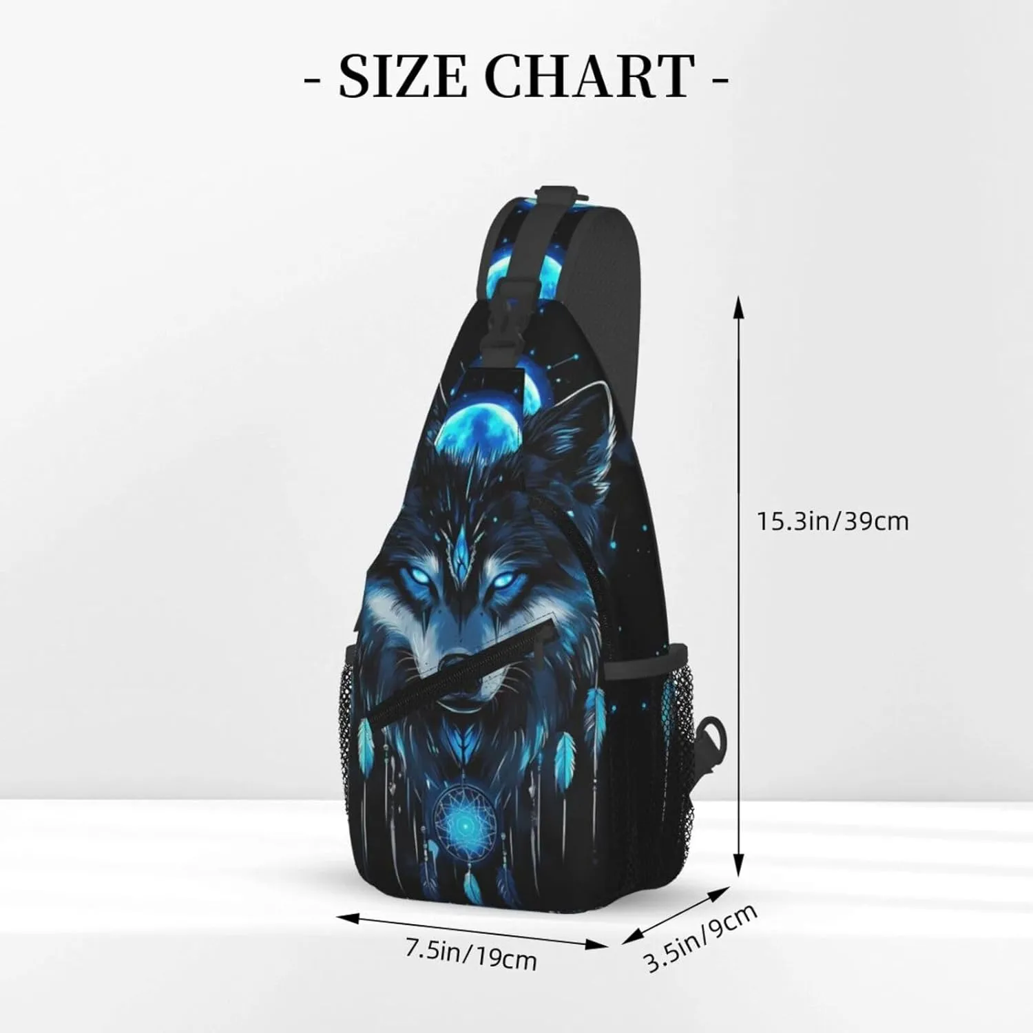Dreamcatcher and Wolf Crossbody Bag with Abstract Picture Fitness Sports Travel Hiking Backpack Cute Animal Print Chest Bag Shoulder Bag for Women and Men
