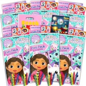 DreamWorks Gabby's Dollhouse Play Pack Party Favors - Bundle with 6 Treat Bags Coloring Book, Stickers, Utensils and More (Gabby's Goodie Bag)