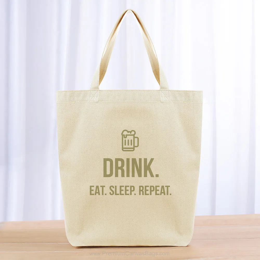 Drink Eat Sleep Repeat Tote Bag - khaki