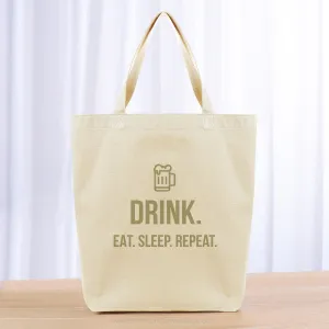 Drink Eat Sleep Repeat Tote Bag - khaki