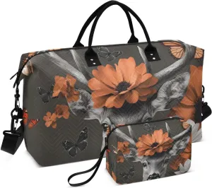Duffel Bag for Traveling, Elk Butterfly Floral Gym Bags with Multiple Interior Pockets for Women Men Toiletry Purse Included 20.5”x 1.9” x 13.8”