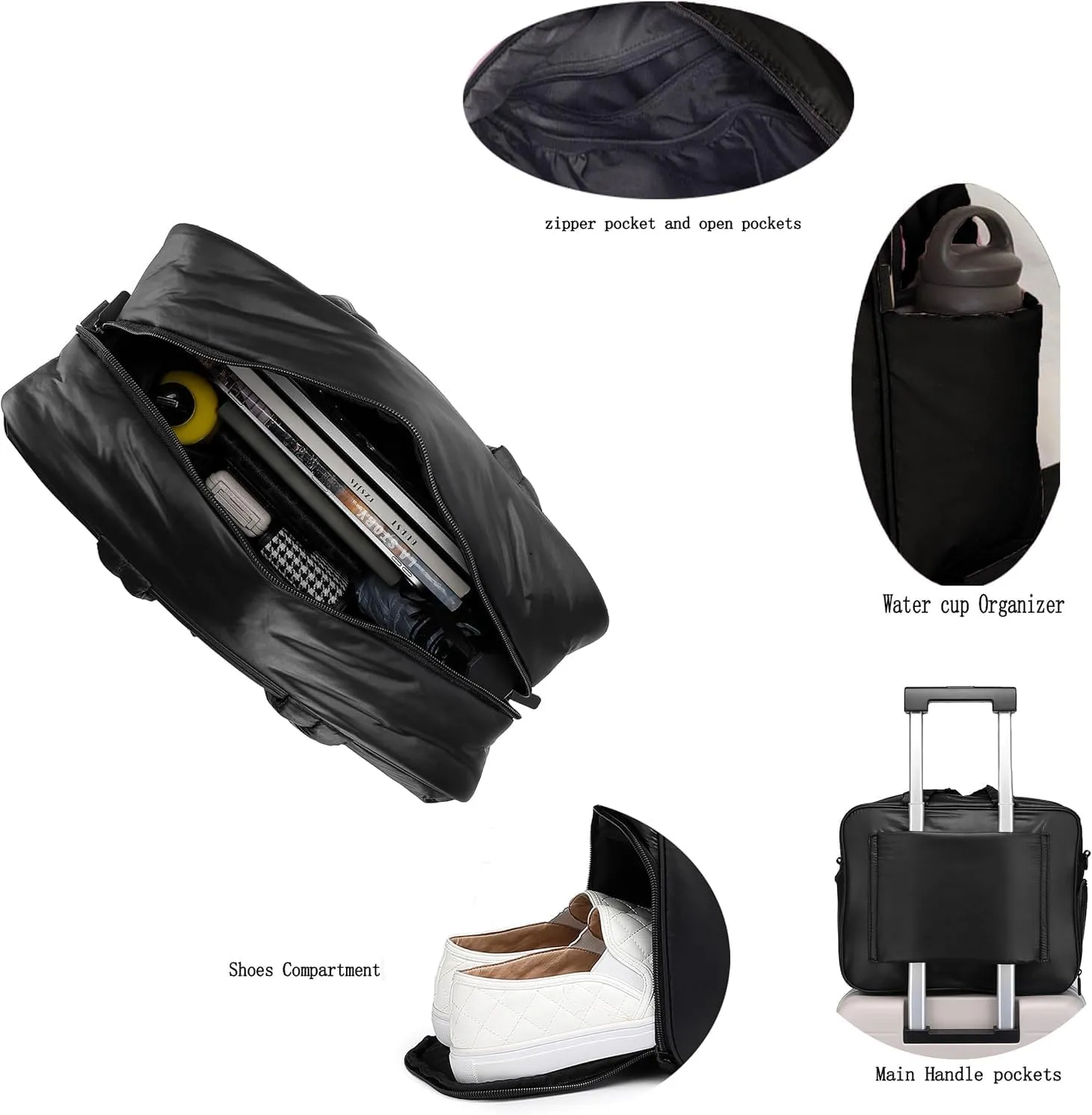 Duffel Weekender Bag, Puffer Tote Gym Bag for Women, Large Capacity Travel Duffle Bags with Shoe Compartment