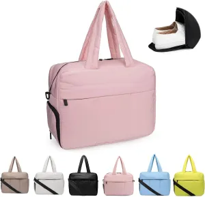 Duffel Weekender Bag, Puffer Tote Gym Bag for Women, Large Capacity Travel Duffle Bags with Shoe Compartment