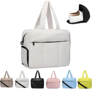Duffel Weekender Bag, Puffer Tote Gym Bag for Women, Large Capacity Travel Duffle Bags with Shoe Compartment