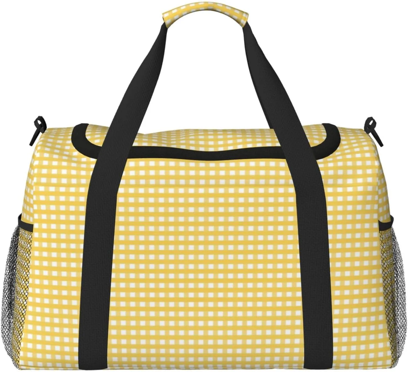 Duffle Bag for Travel, Yellow Gingham Weekender Overnight Duffel Bag, Carry On Bag Gym Bag for Women Men, Personal Item Travel Bag