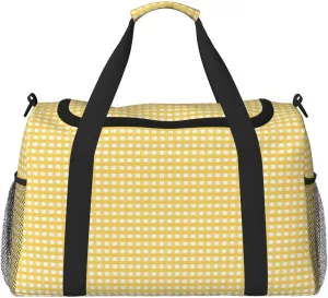 Duffle Bag for Travel, Yellow Gingham Weekender Overnight Duffel Bag, Carry On Bag Gym Bag for Women Men, Personal Item Travel Bag