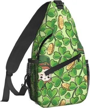 Dujiea Crossbody Backpack For Men Women Sling Bag, Patricks Day Clover Chest Bag Shoulder Bag Lightweight One Strap Backpack Multipurpose Travel Hiking Daypack