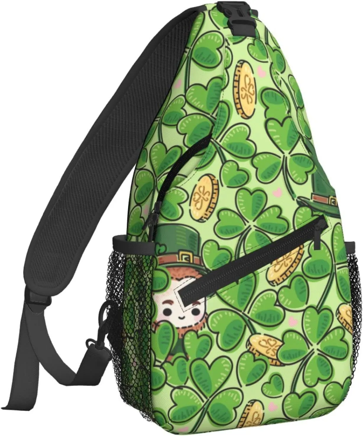 Dujiea Crossbody Backpack For Men Women Sling Bag, Patricks Day Clover Chest Bag Shoulder Bag Lightweight One Strap Backpack Multipurpose Travel Hiking Daypack