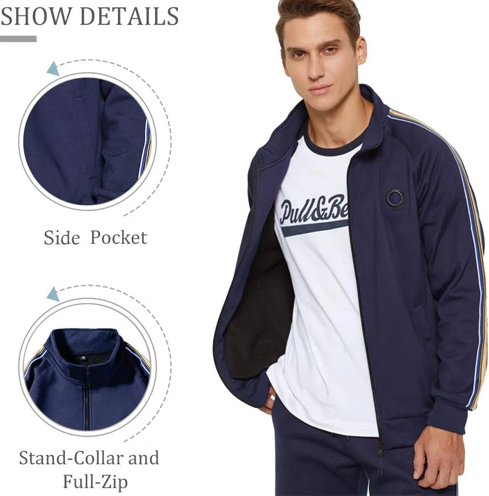 DUOFIER Men Tracksuit Set Full-Zip Sweatshirt Jogger Sweatpants Warm Sports Suit Gym Training Wear