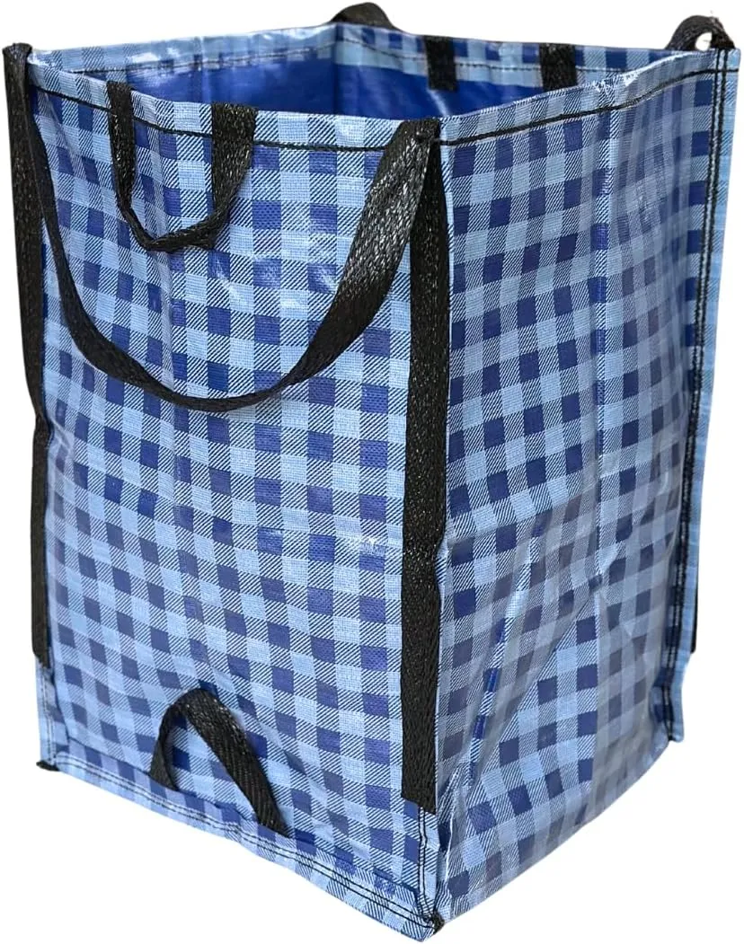 DURASACK Heavy Duty Home and Yard Bags 48-Gallon Reusable Self-Standing Lawn and Leaf Bags Garbage Can with Reinforced Handles, Gingham Blue