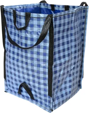 DURASACK Heavy Duty Home and Yard Bags 48-Gallon Reusable Self-Standing Lawn and Leaf Bags Garbage Can with Reinforced Handles, Gingham Blue