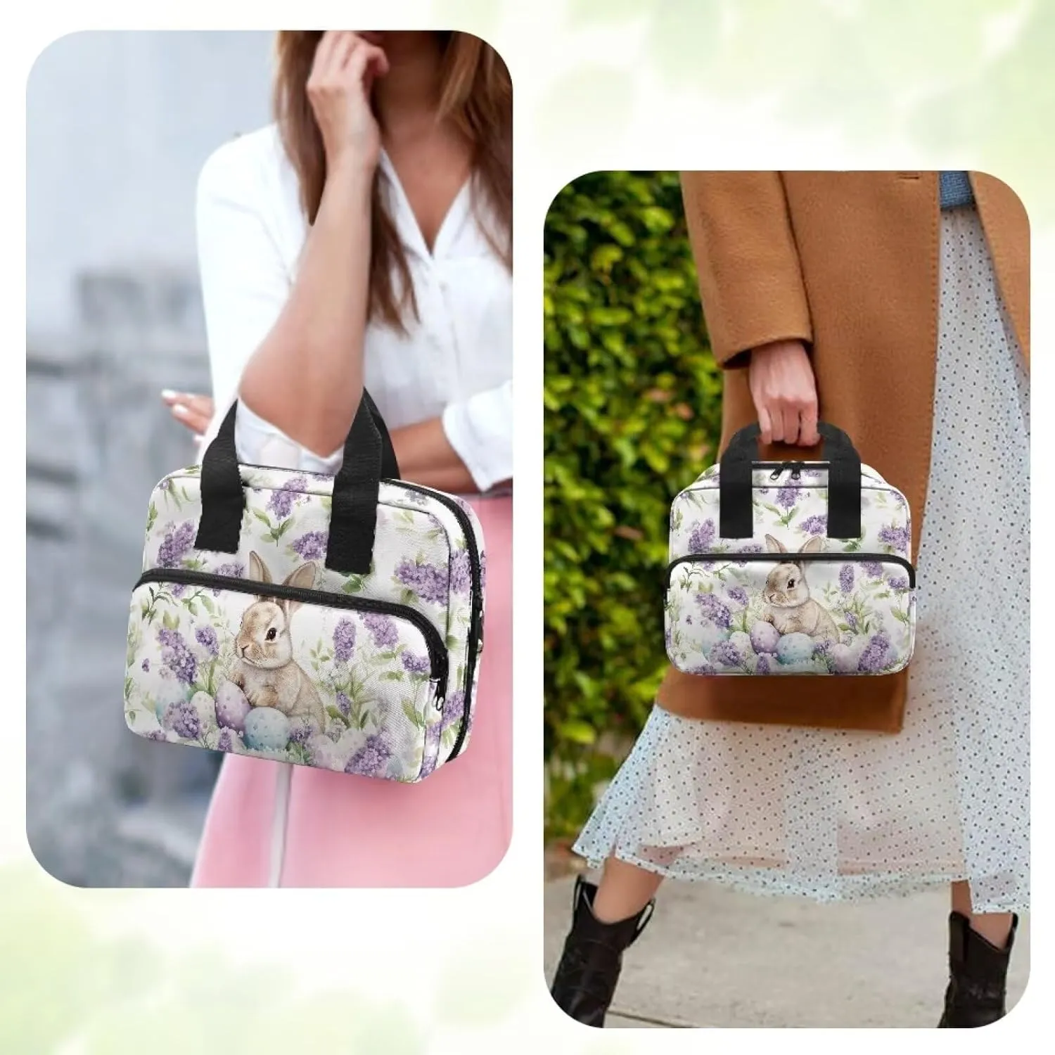 Easter Bunny Lavender Bible Cover for Women Bible Case with Handle Womens Ladies Bible Cover Case Book Carrying Case with Zipper Pocket Gifts for Easter