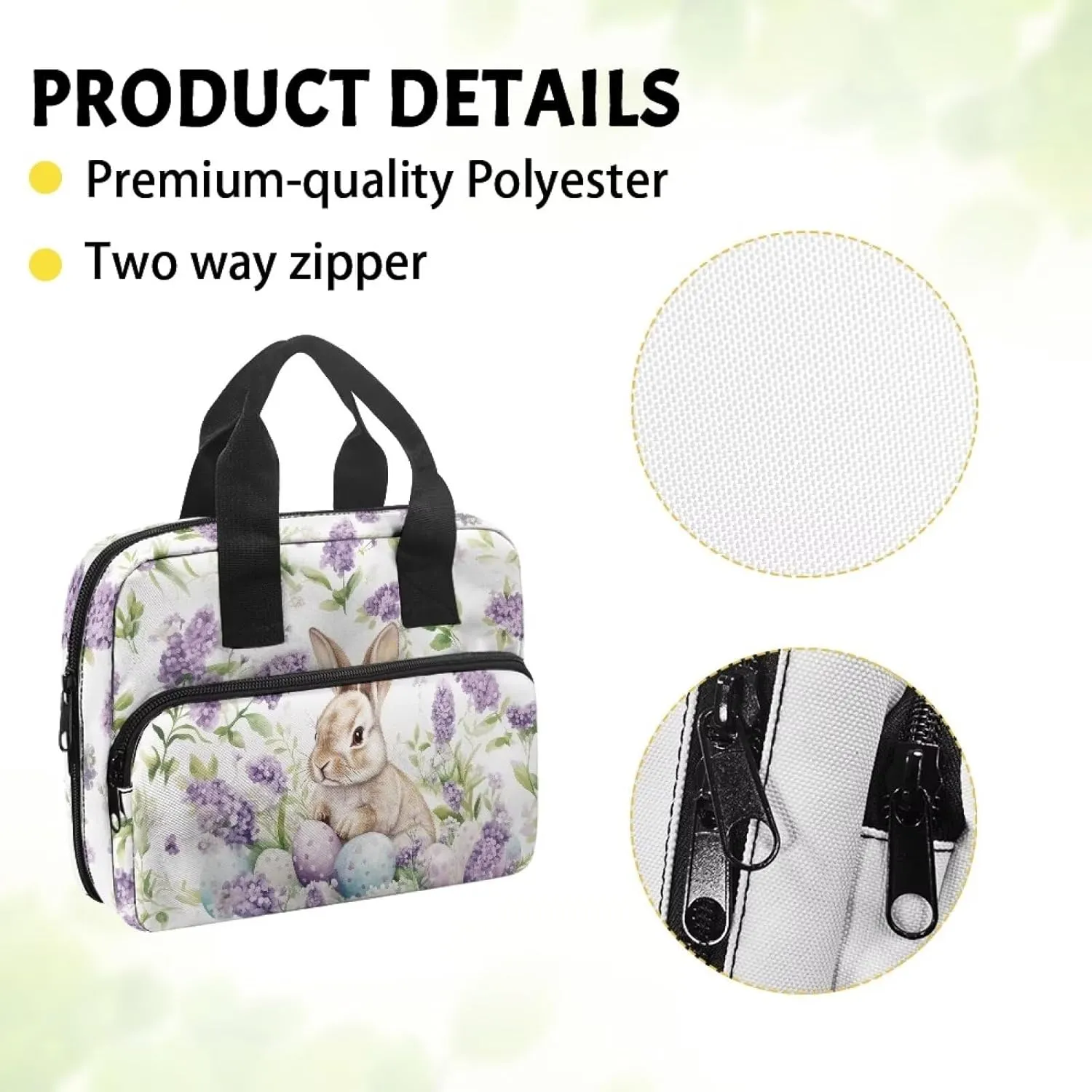 Easter Bunny Lavender Bible Cover for Women Bible Case with Handle Womens Ladies Bible Cover Case Book Carrying Case with Zipper Pocket Gifts for Easter