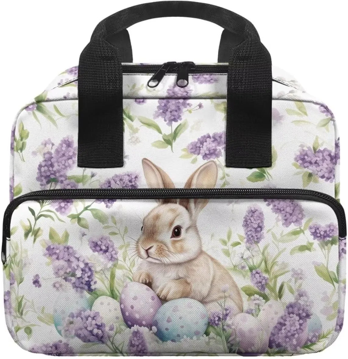 Easter Bunny Lavender Bible Cover for Women Bible Case with Handle Womens Ladies Bible Cover Case Book Carrying Case with Zipper Pocket Gifts for Easter