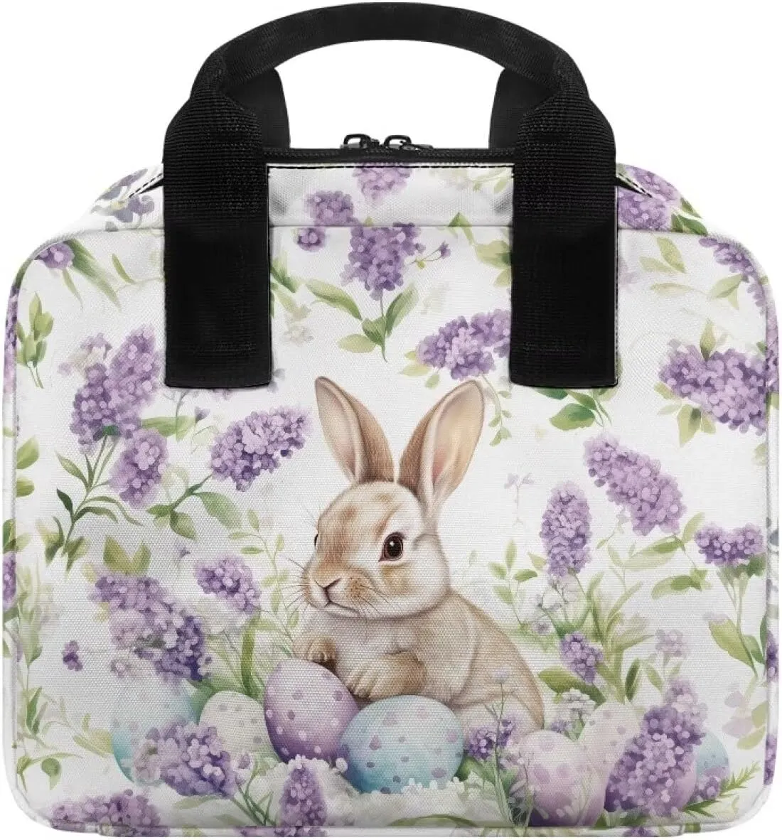 Easter Bunny Lavender Bible Cover for Women Bible Case with Handle Womens Ladies Bible Cover Case Book Carrying Case with Zipper Pocket Gifts for Easter