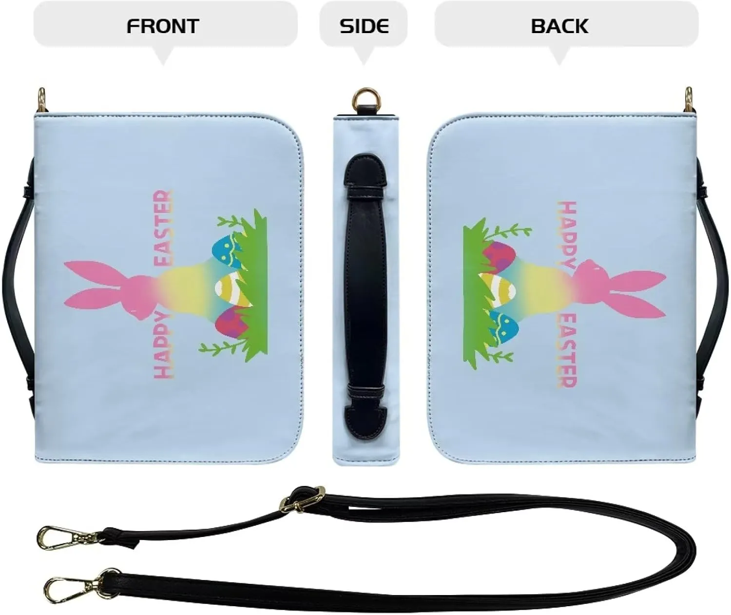 Easter Gradient Color Bunny Egg Prints Large Bible Cover for Men Women Lightweight e Bag with Shoulder Strap Multifunctional Christian Gift for Daily Use, XL