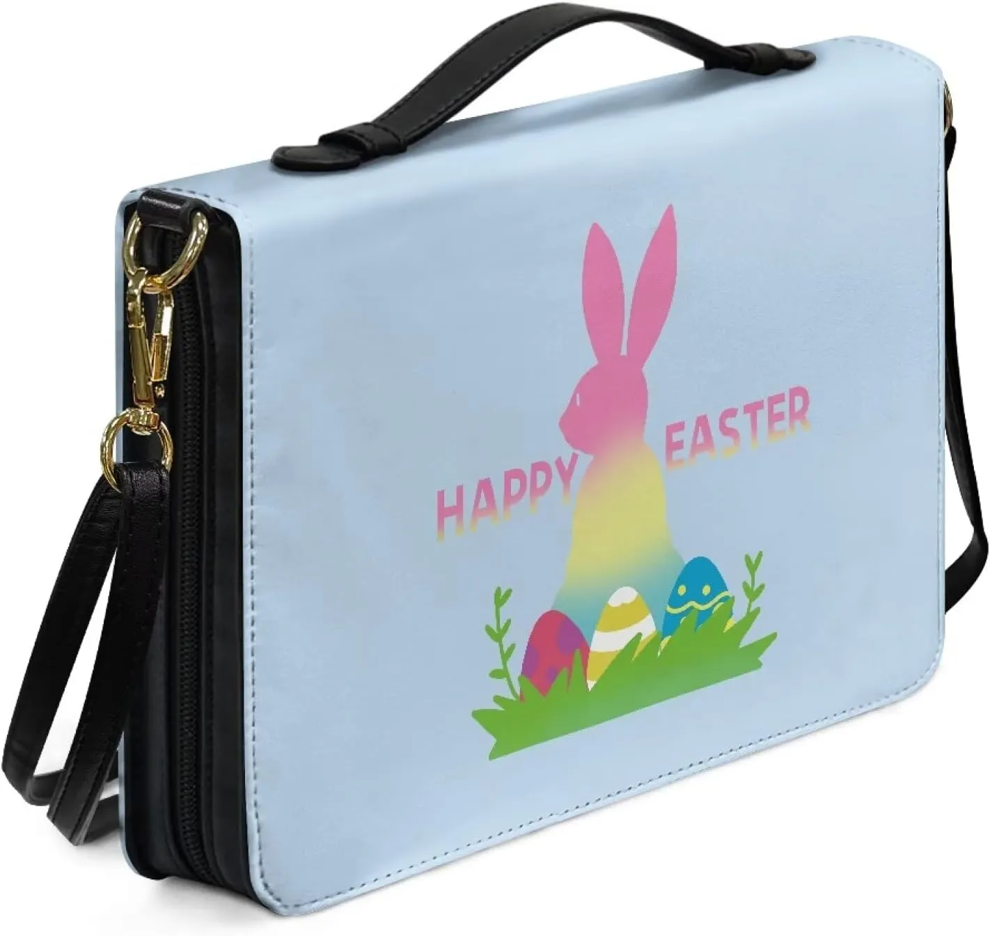 Easter Gradient Color Bunny Egg Prints Large Bible Cover for Men Women Lightweight e Bag with Shoulder Strap Multifunctional Christian Gift for Daily Use, XL