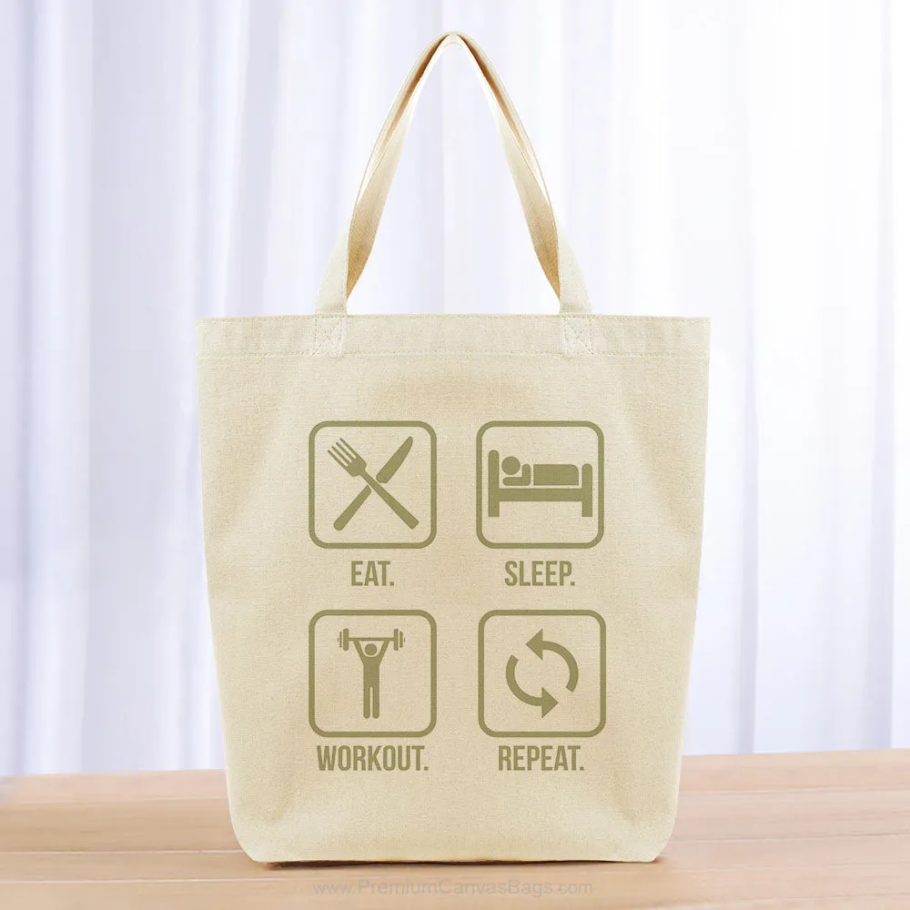 Eat Sleep Workout Repeat Tote Bag - khaki