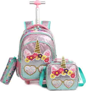 Egchescebo Kids Rolling Backpack for Girls With Wheels School Bags Elementary (5315-miyan-Pink)