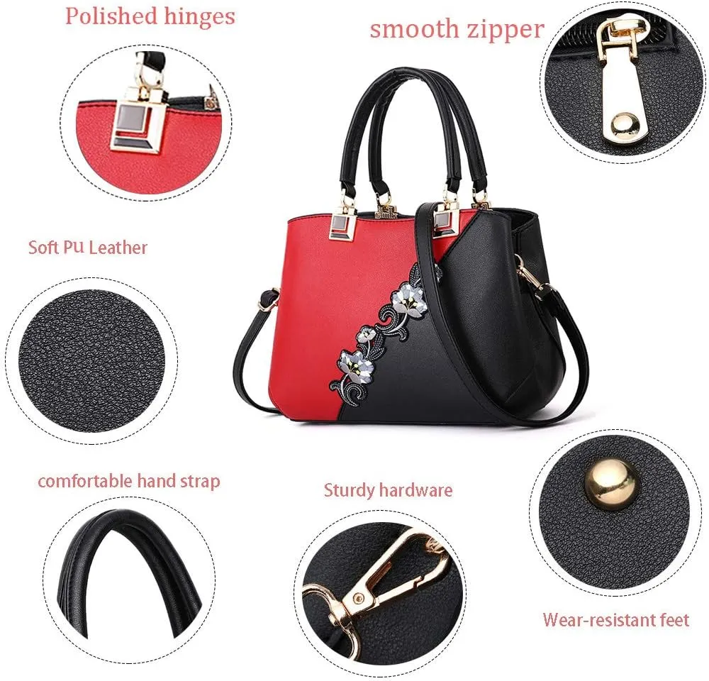 ELDA Purses and Handbags for Women Embroidery Top Handle Satchel Fashion Ladies Shoulder Bag Tote Purse Messenger Bags