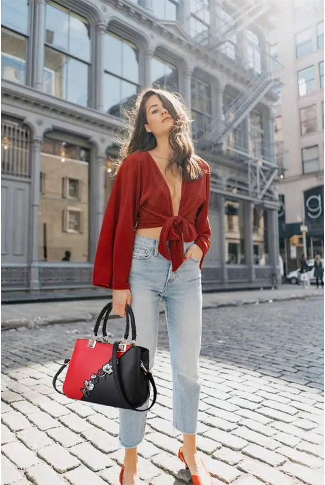 ELDA Purses and Handbags for Women Embroidery Top Handle Satchel Fashion Ladies Shoulder Bag Tote Purse Messenger Bags