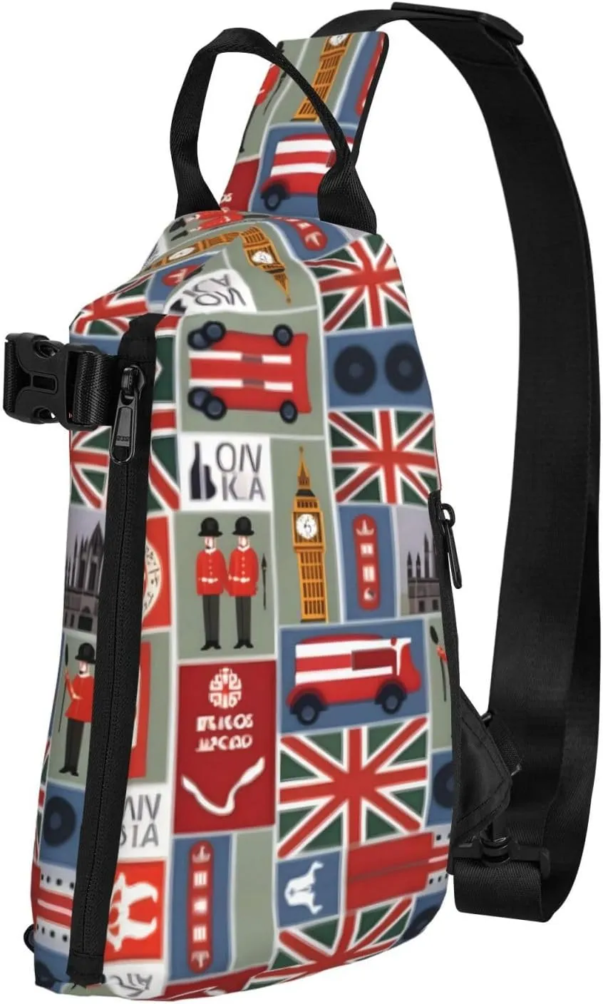 England Symbols Print Trend Casual Crossbody Chest Bag Multipurpose Cross Body Shoulder Bag