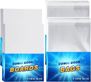Epakh 60 Set Silver Age Comic Book Bags and Boards Pack of Comic Bags and Boards Reusable Comic Book Boards Clear Comic Book Sleeves and Boards for 7 1/8 x 10 1/2 Inches Comic Book Magazine Storage