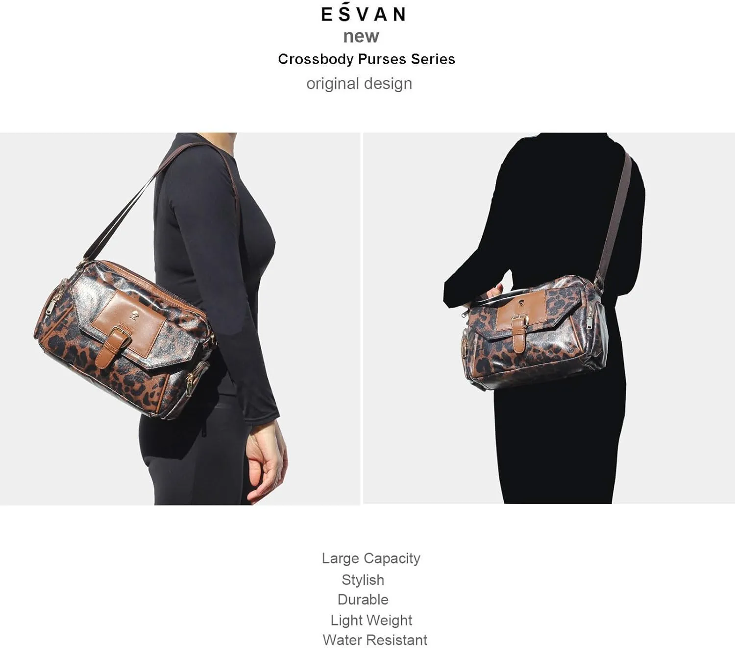 ESVAN Crossbody Bags for Women, Fashion Purses for Women Handbags Shoulder Bag with 2 Detachable Strap