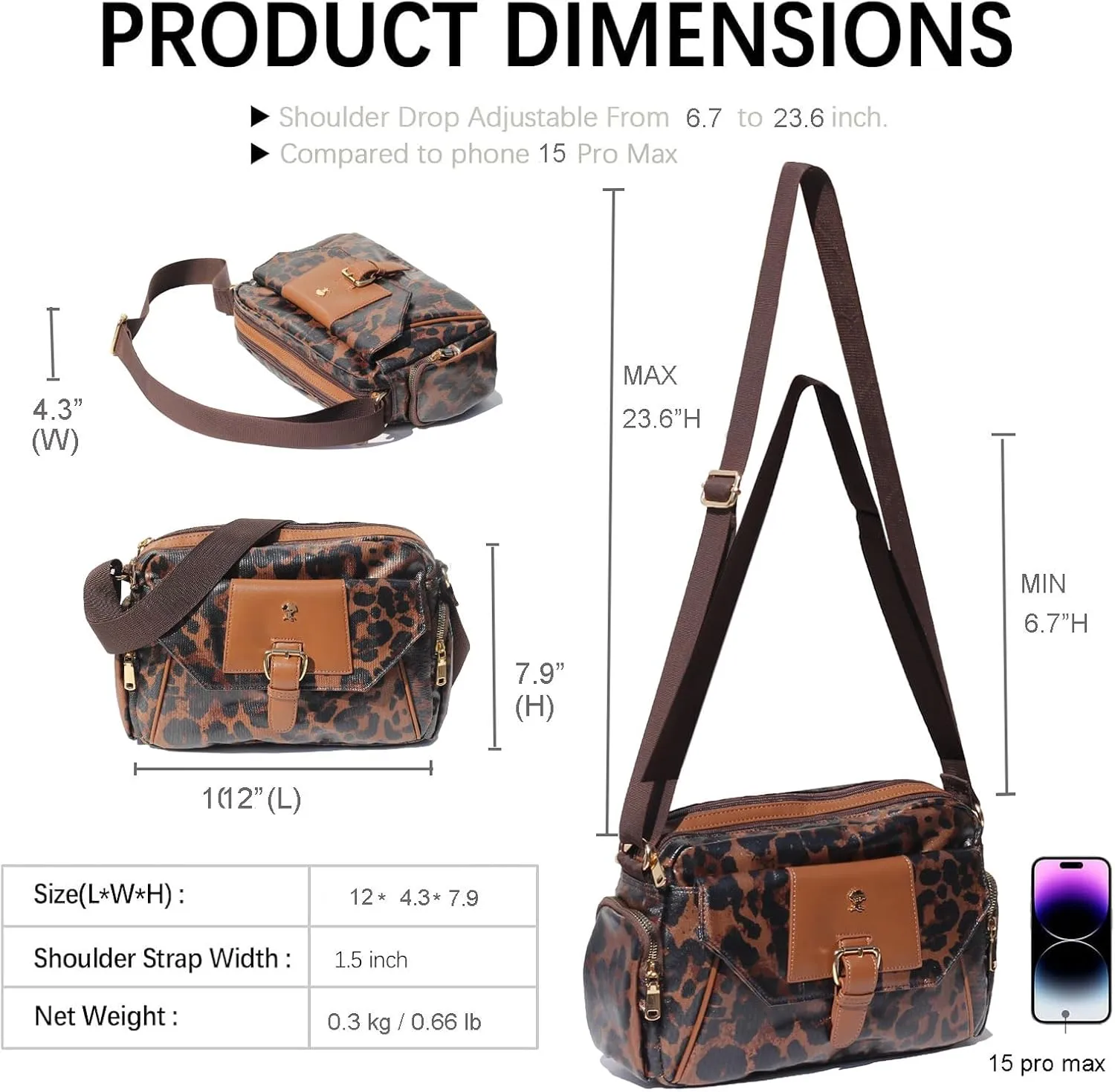 ESVAN Crossbody Bags for Women, Fashion Purses for Women Handbags Shoulder Bag with 2 Detachable Strap