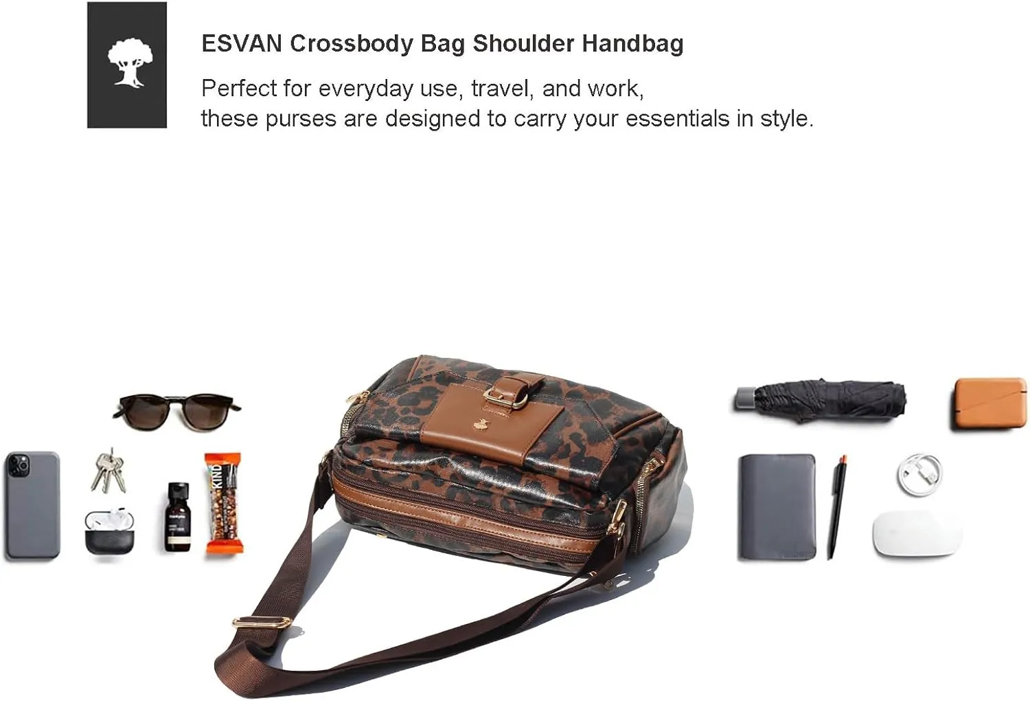 ESVAN Crossbody Bags for Women, Fashion Purses for Women Handbags Shoulder Bag with 2 Detachable Strap