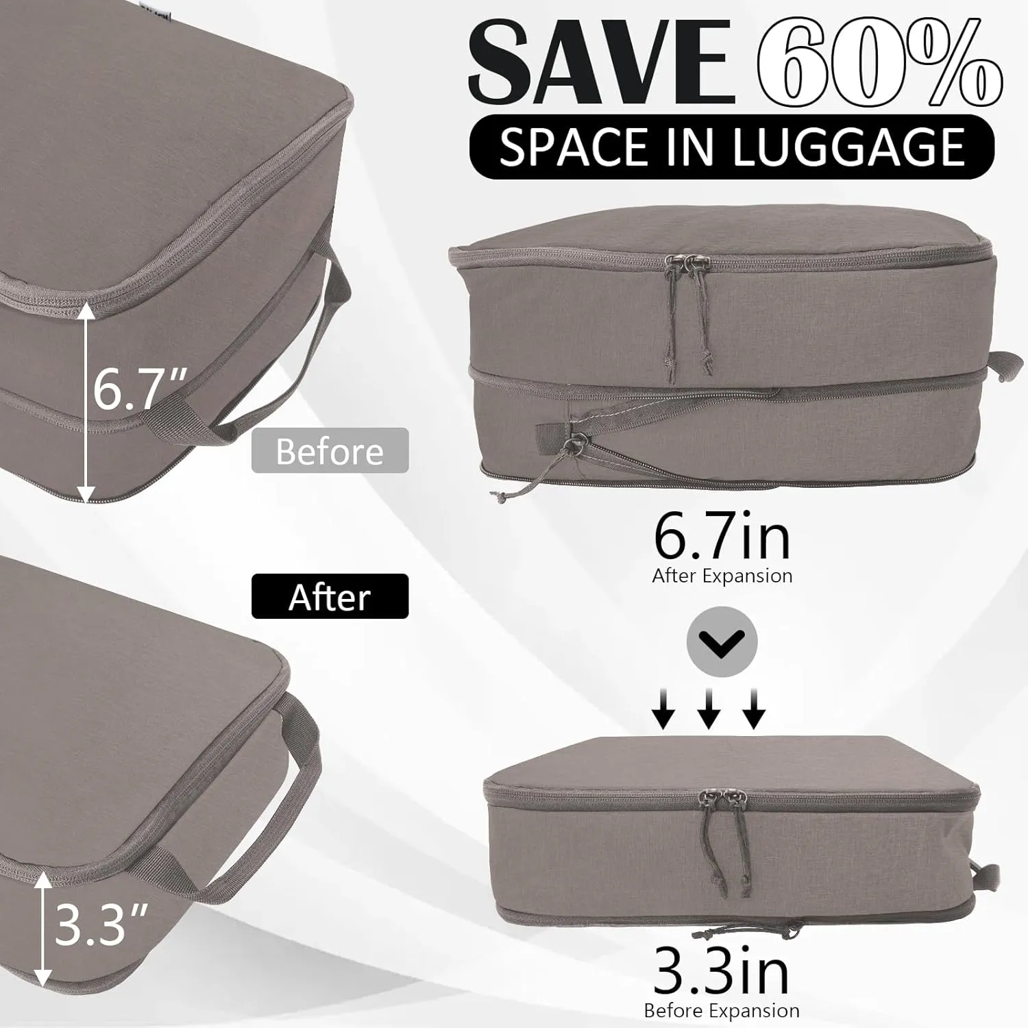 Extra Large Compression Packing Cubes for Travel Accessories, 2 Set Compression Bags Travel Cubes for Packing Suitcase Luggage Organizer Bags Set, Khaki