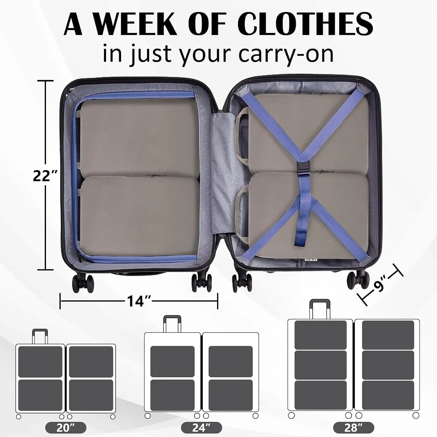 Extra Large Compression Packing Cubes for Travel Accessories, 2 Set Compression Bags Travel Cubes for Packing Suitcase Luggage Organizer Bags Set, Khaki