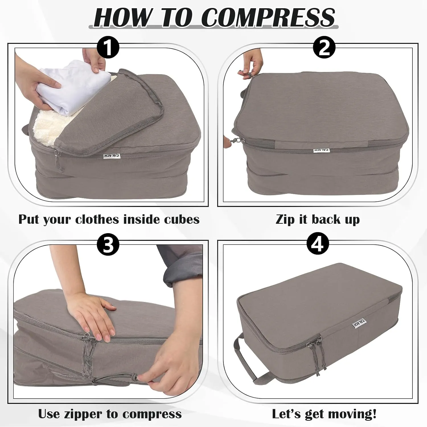 Extra Large Compression Packing Cubes for Travel Accessories, 2 Set Compression Bags Travel Cubes for Packing Suitcase Luggage Organizer Bags Set, Khaki