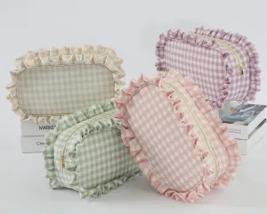 Extra Large Gingham Ruffle Cosmetic Bag
