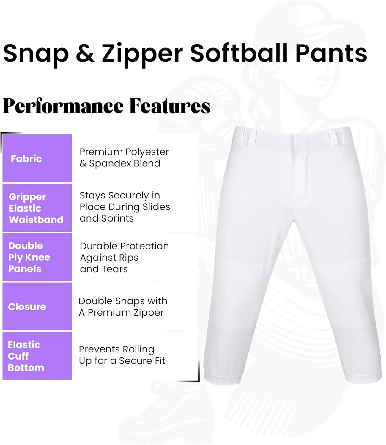Exxact Sports Zipper Softball Pants for Women - Elastic Bottom Womens Softball Pants with Mesh Panels