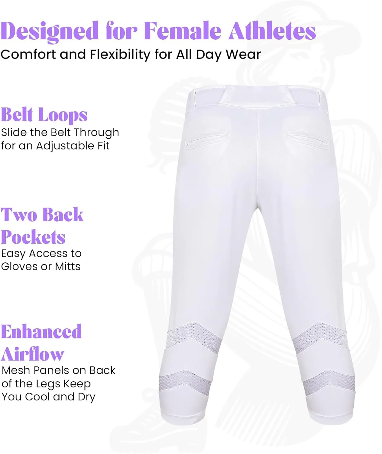 Exxact Sports Zipper Softball Pants for Women - Elastic Bottom Womens Softball Pants with Mesh Panels