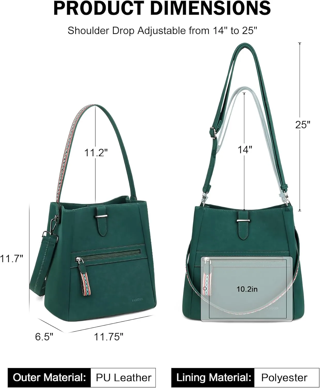 FADEON Bucket Bag for Women Purses and Handbags Designer Hobo Bags for Women Crossbody PU Leather Shoulder Bag Trendy