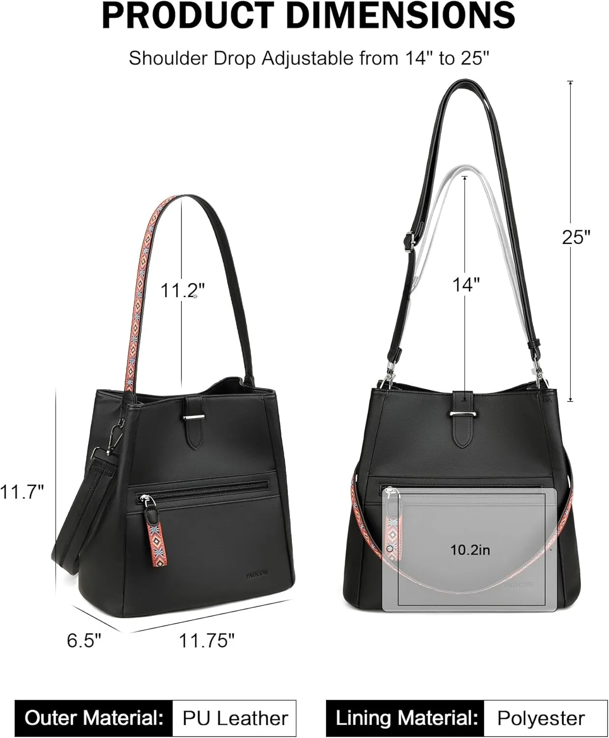 FADEON Bucket Bag for Women Purses and Handbags Designer Hobo Bags for Women Crossbody PU Leather Shoulder Bag Trendy