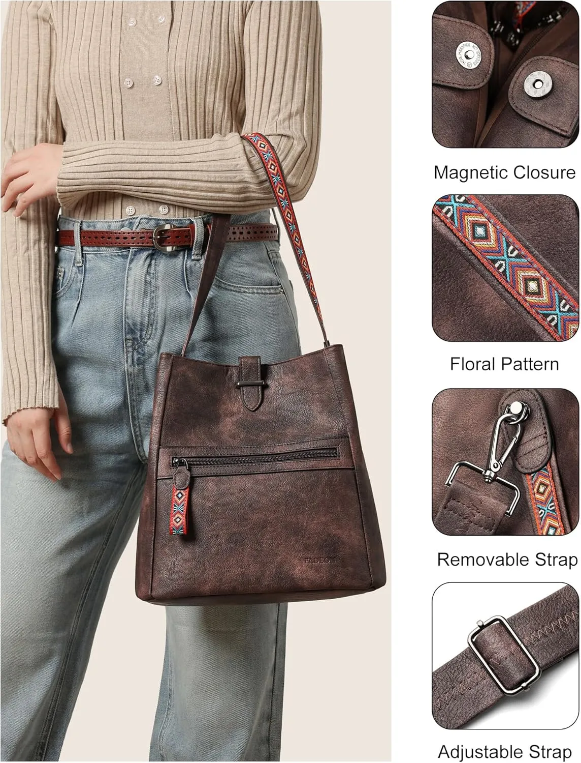 FADEON Bucket Bag for Women Purses and Handbags Designer Hobo Bags for Women Crossbody PU Leather Shoulder Bag Trendy