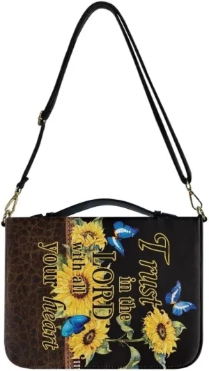 Faithful Hers Bible Covers for Women,Bible Cover with Shoulder Handle,Bible Carrying Case for Woman,Lady Bible Bag,Christmas Gift for Mother,Sunflowers Butterflies,Black
