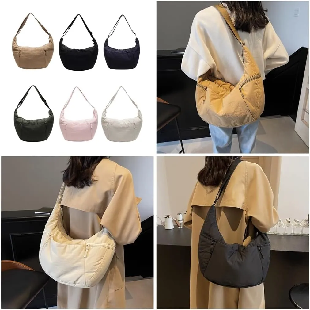 Fashionable Half Moon Crossbody Bag for Women Casual Satchel Practical Nylon Shoulder Bags for Everyday Needs