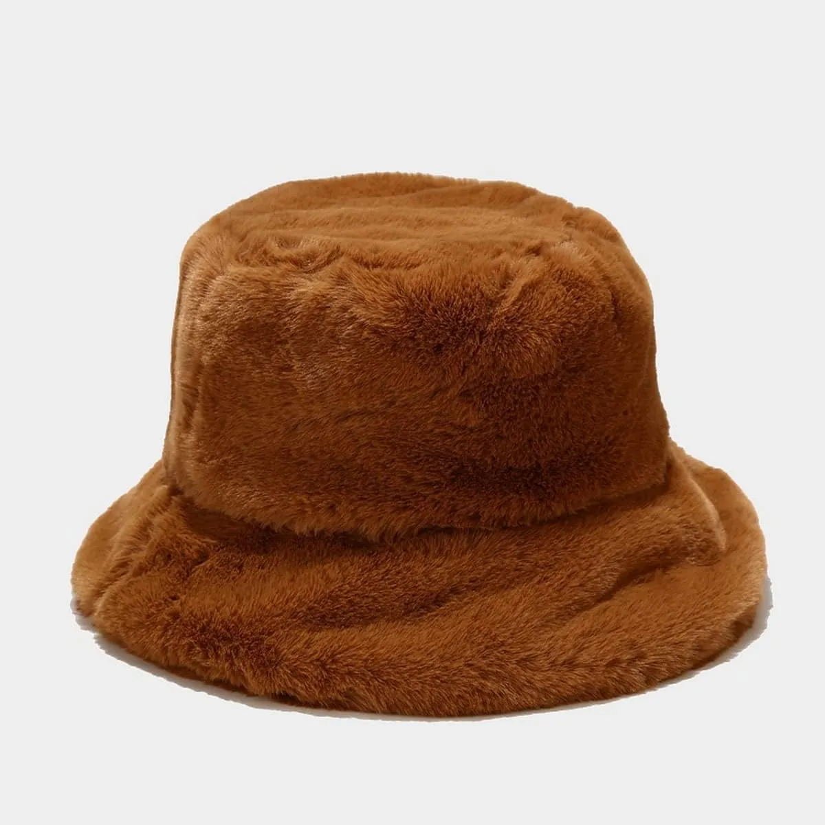 Faux Fur Bucket Hat Fluffy Fuzzy Warm Hats Plush Fisherman Cap Winter Fedora Hats for Women