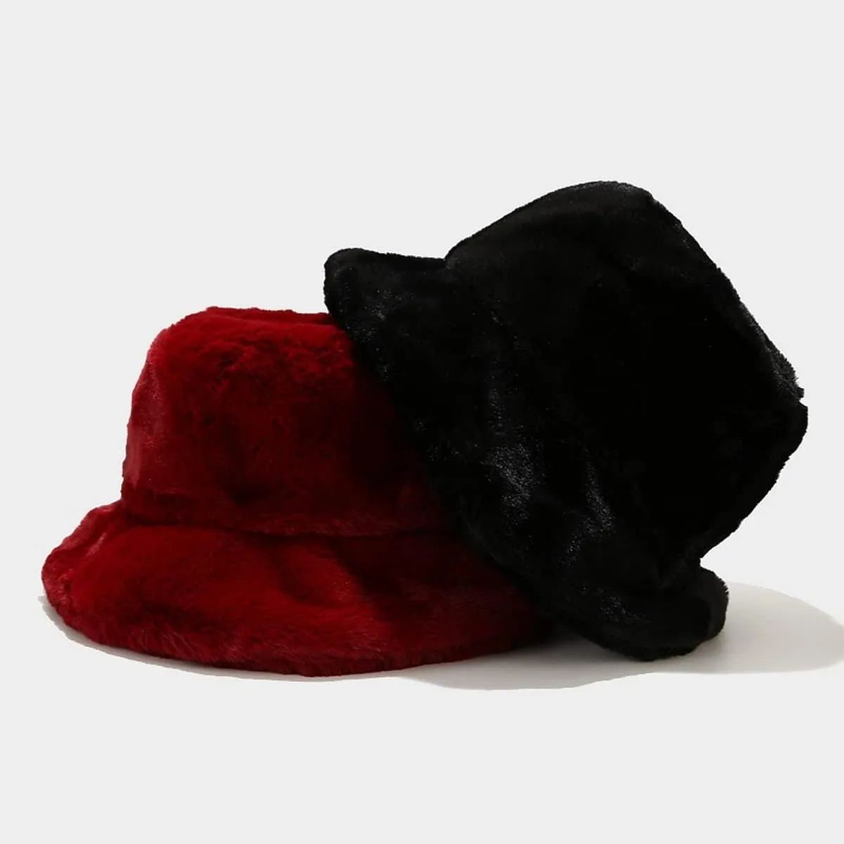 Faux Fur Bucket Hat Fluffy Fuzzy Warm Hats Plush Fisherman Cap Winter Fedora Hats for Women