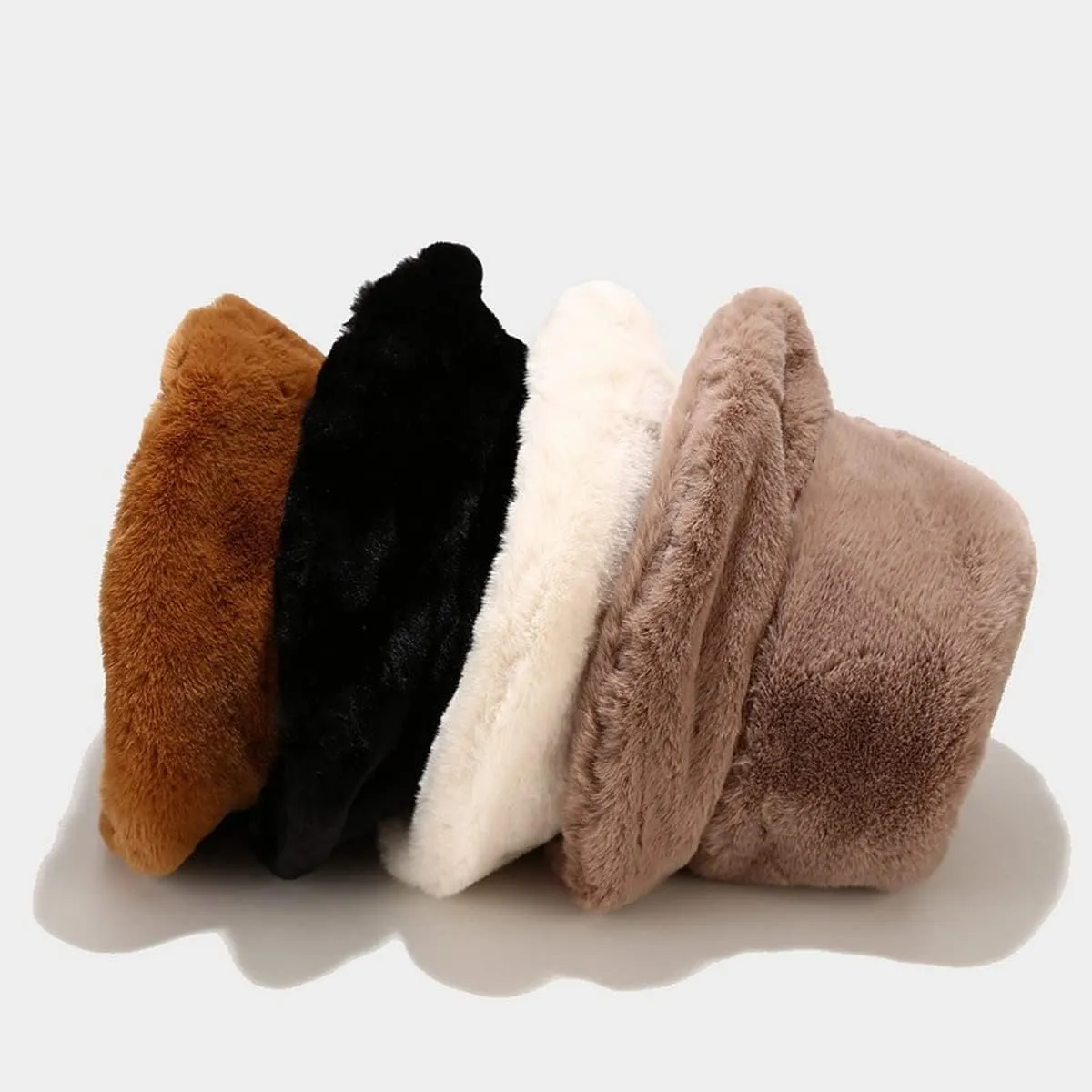 Faux Fur Bucket Hat Fluffy Fuzzy Warm Hats Plush Fisherman Cap Winter Fedora Hats for Women
