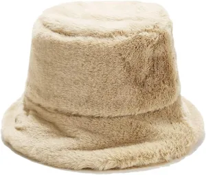 Faux Fur Bucket Hat Fluffy Fuzzy Warm Hats Plush Fisherman Cap Winter Fedora Hats for Women